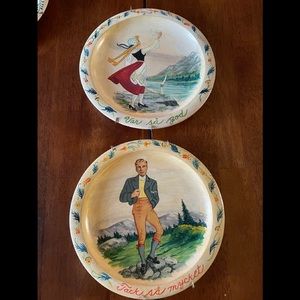 Vintage Swedish 8 in wooden plates hand painted